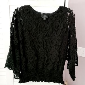 Investments black lace blouse, size S, black